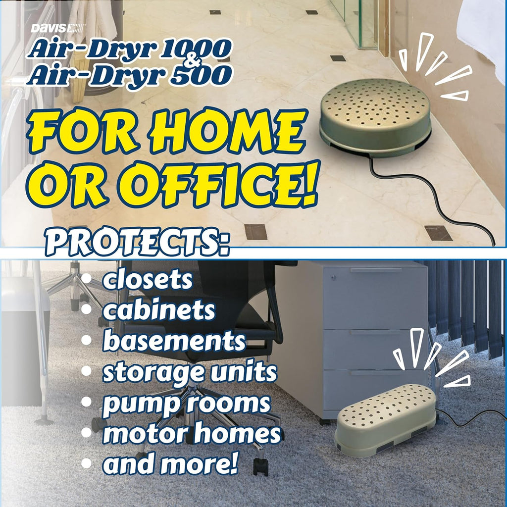 Davis Air-Dryr 500 & 1000 2 Pack Bundle - Quiet Room Dehumidifier for Moisture Problems and Wet Air Solution - Portable Dehumidifier for RV, Camper, Bathroom, Bedroom and More