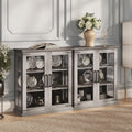 BELLEZE Set of 2 Glass Display Cabinet, 36' Tall Cabinet with Shelves and Glass Doors for Entryway, Living Room, Hallway, or Kitchen - Ashford (Gray Wash)