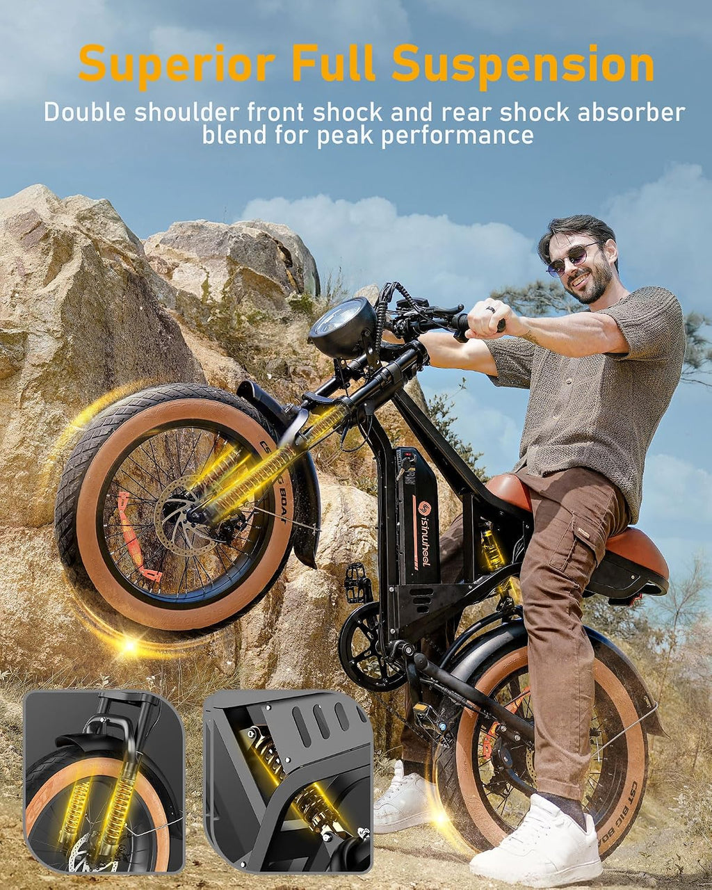 Electric Bike Adults 1000/1500W Ebike28/35MPH, 55-85 Miles Electric Motorcycle with 13/20AH Battery, 20' Fat Tire Electric Dirt Bike 7-Speed E-Bike Full Suspension, GPS Location (iOS Compatible)