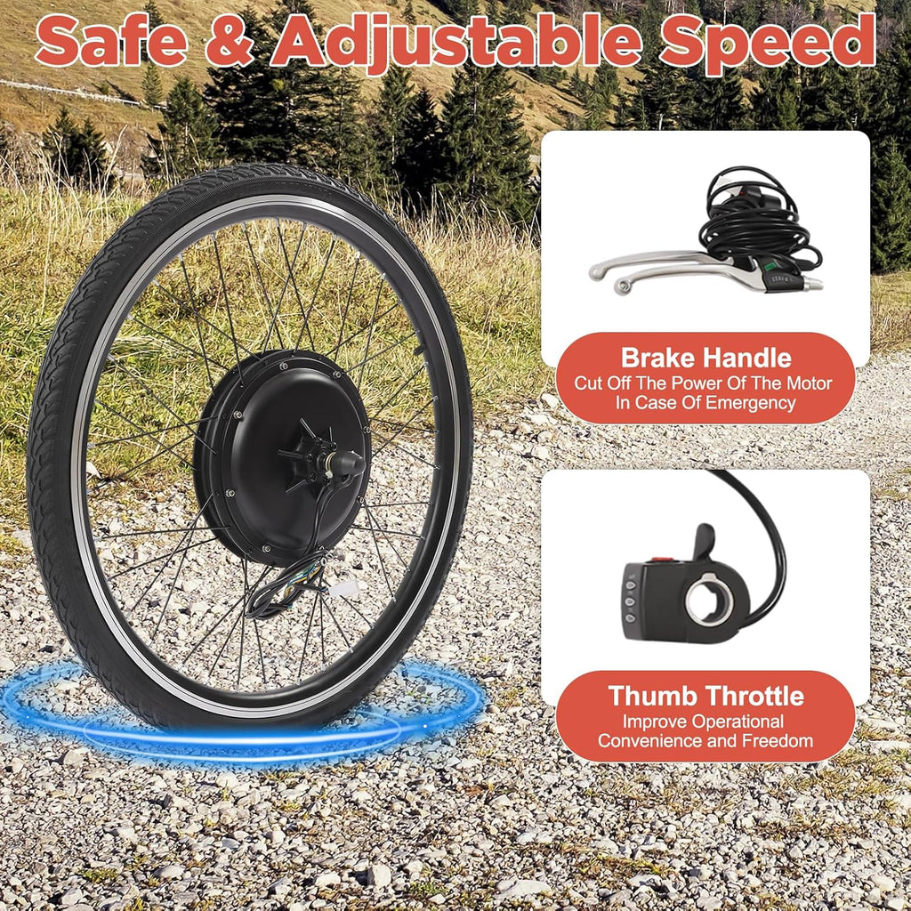 Electric Bike Conversion Kit, 48V 1000W 26' Rear Wheel Powerful Motor E-Bike Conversion Kit w/Thumb Throttle & Pedal Assistant Sensor, E-Bike Hub Motor Conversion Kit for 26 Inch Bike