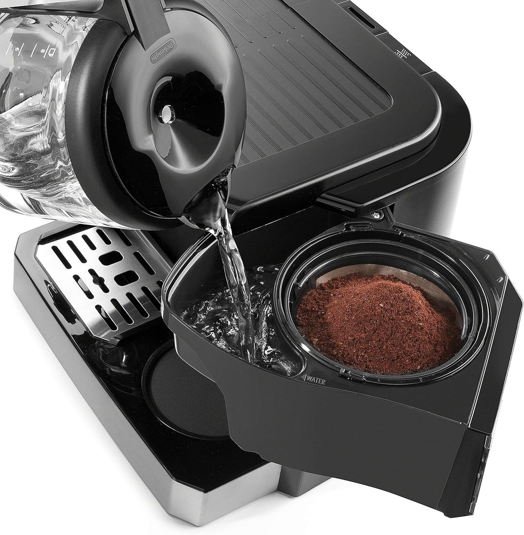 De'Longhi UPGRADED All-in-One Combination Coffee Maker & Espresso Machine + Advanced Adjustable Milk Frother for Cappuccino & Latte + Glass Coffee Pot 10-Cup, COM532M black