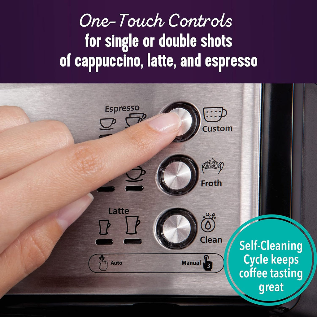 Mr. Coffee Espresso and Cappuccino Machine Stainless Steel Programmable Coffee Maker with Automatic Milk Frother 15-Bar Pump Ideal for Home Baristas