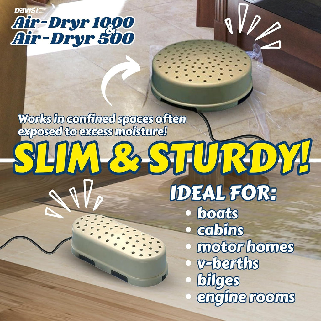 Davis Air-Dryr 500 & 1000 2 Pack Bundle - Quiet Room Dehumidifier for Moisture Problems and Wet Air Solution - Portable Dehumidifier for RV, Camper, Bathroom, Bedroom and More