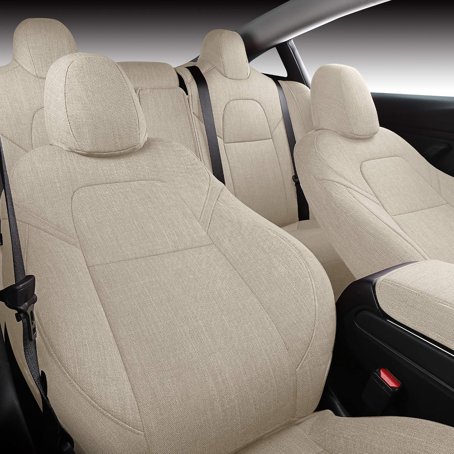 Car Seat Cover for Tesla Model 3 Synthetic Linen Cloth Breathable Sweat-Proof Seat Cushion Custom Fit for 2017 2018 2019 2020 2021 2022 (Fabric Beige 3)