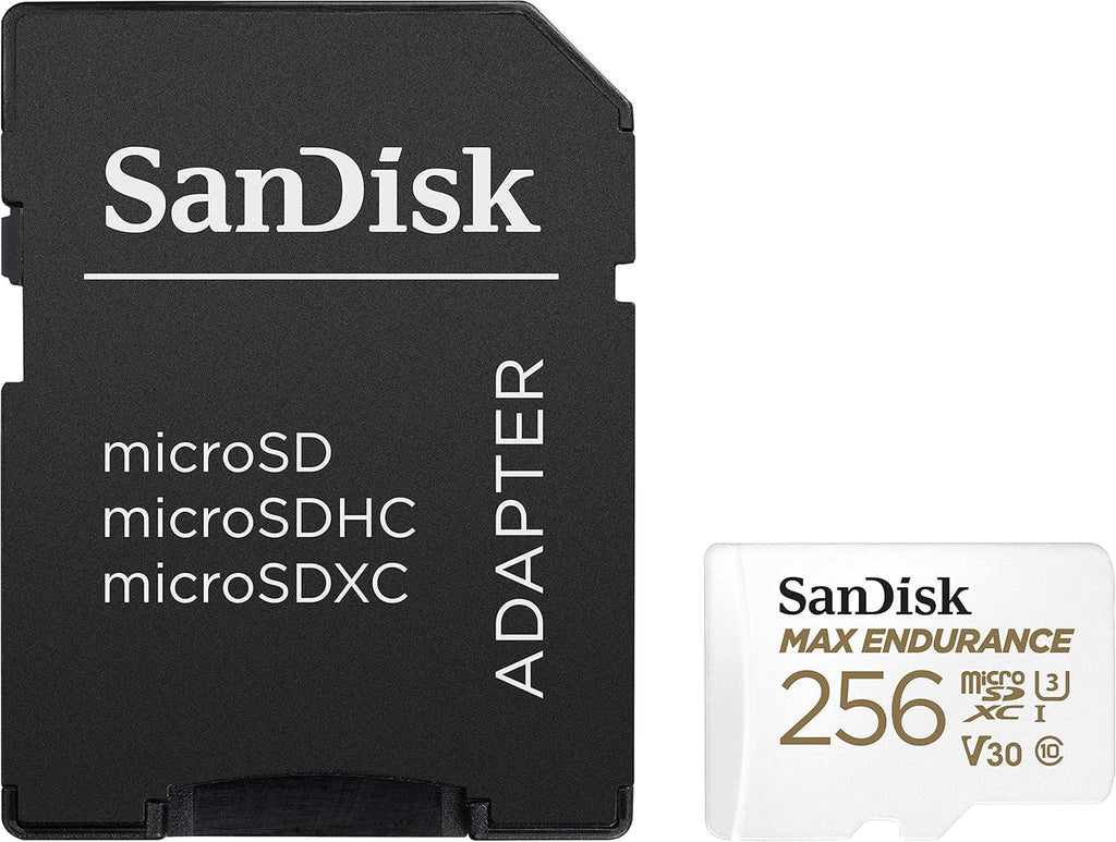 SANDISK 256GB MAX Endurance microSDXC Card with Adapter for Home Security Cameras and Dash cams - C10, U3, V30, 4K UHD, Micro SD Card - SDSQQVR-256G-GN6IA
