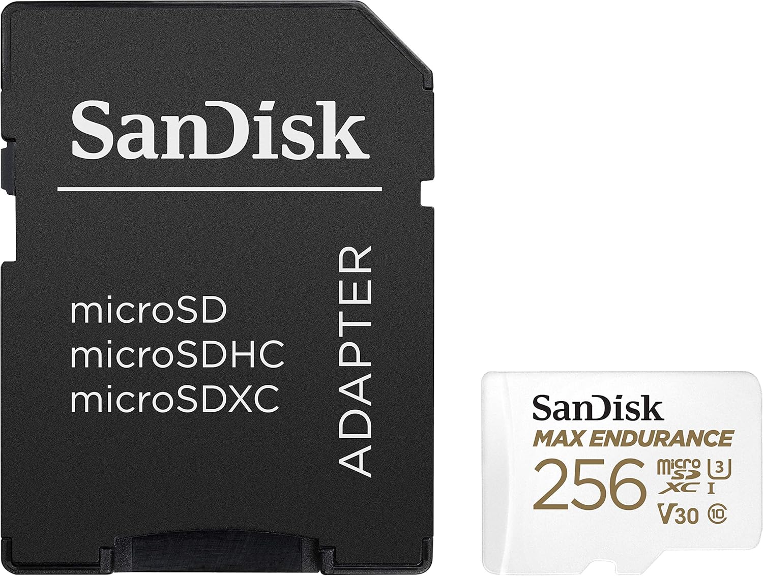 SANDISK 256GB MAX Endurance microSDXC Card with Adapter for Home Security Cameras and Dash cams - C10, U3, V30, 4K UHD, Micro SD Card - SDSQQVR-256G-GN6IA