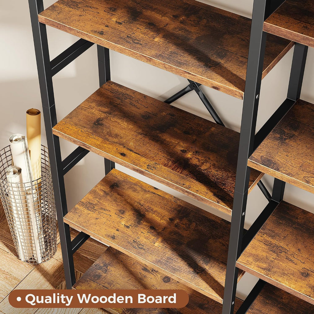 SUPERJARE Triple Bookshelf, Bookcase with 14 Open Display Shelves, Wide Book Shelf Book Case for Home & Office, 5 Tier, Brown
