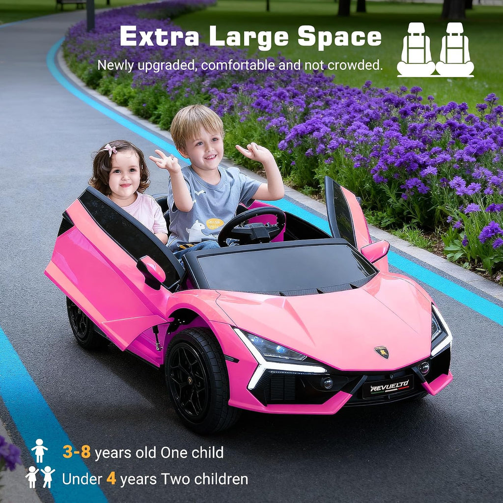 Oryxearth 2-Seater Ride on Car 24V Electric Lamborghini for Kids, 2WD with PU Leather Seats w/Adjustable Safety Belt, 2 Speeds Mode, Bluetooth, Remote Control, Gifts for Children