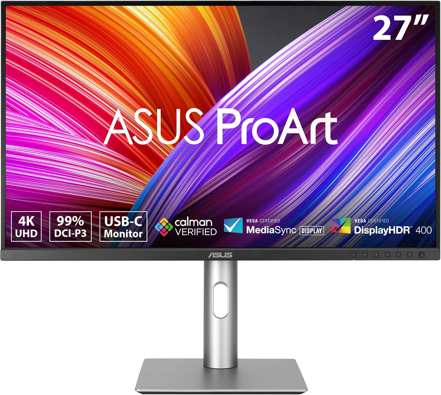 ASUS ProArt Display 27' 4K HDR Professional Monitor (PA279CRV) - IPS, UHD (3840 x 2160), 99% DCI-P3/Adobe RGB, ΔE < 2, Calman Verified, USB-C PD 96W, DisplayPort, Daisy-Chain, Ergonomic, 3yr Warranty