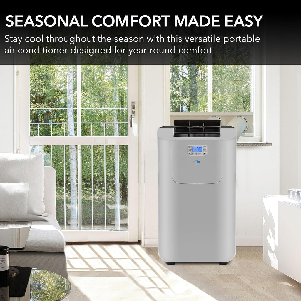 Whynter Portable Air Conditioner 12,000 BTU with Dual Hose Dehumidifier & Cooling Fan for 400 Sq Ft Rooms, Includes AC Unit Window Kit Elite ARC-122DS (7,000 SACC), Silver