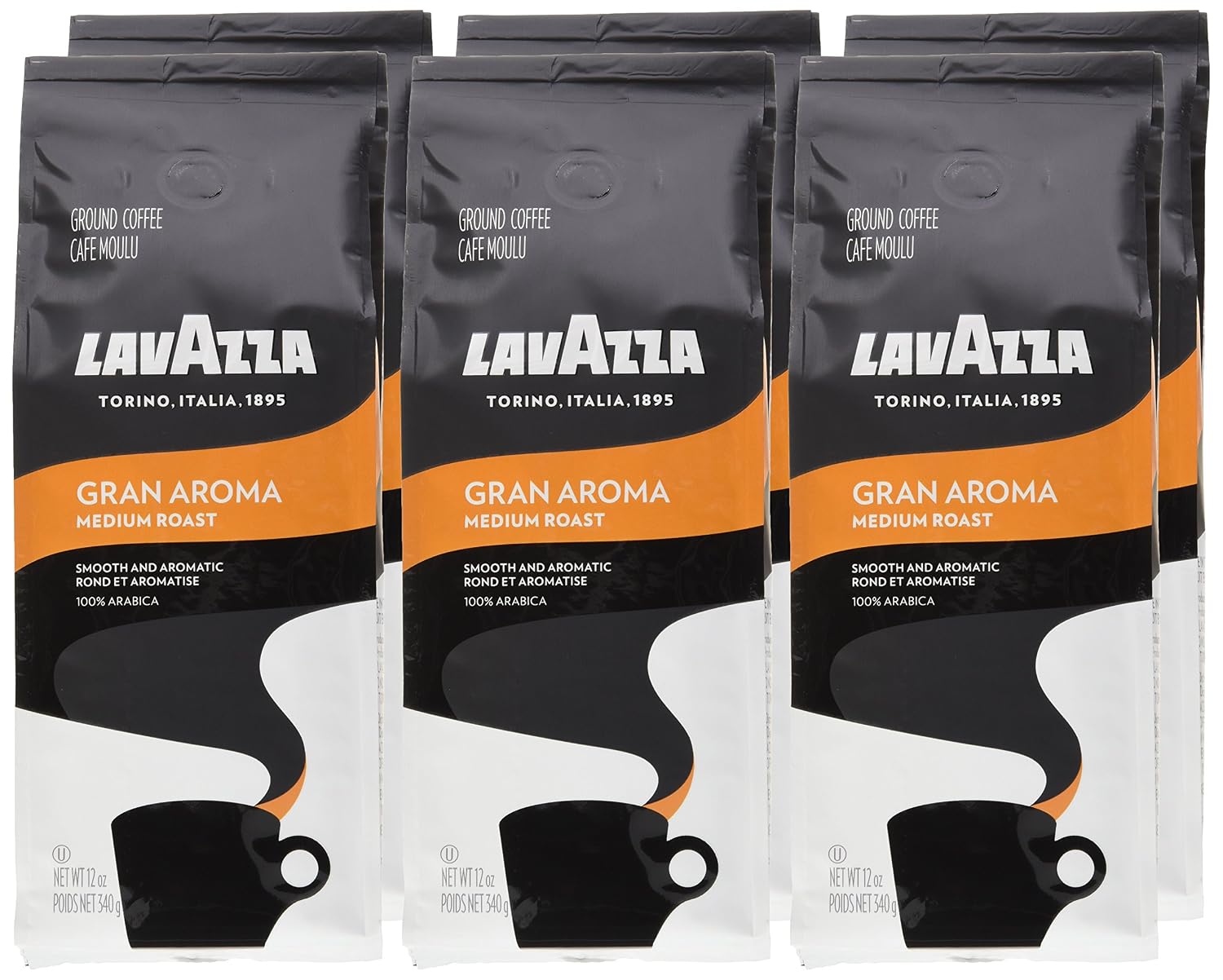 Lavazza Costiera Gran Aroma Ground Coffee 6 Bags of 12oz, Light Roast, Smooth and Aromatic Taste, Intensity 2/5, 100% Arabica, Ideal for Drip Brewers, (Pack of 12) - Package May Vary