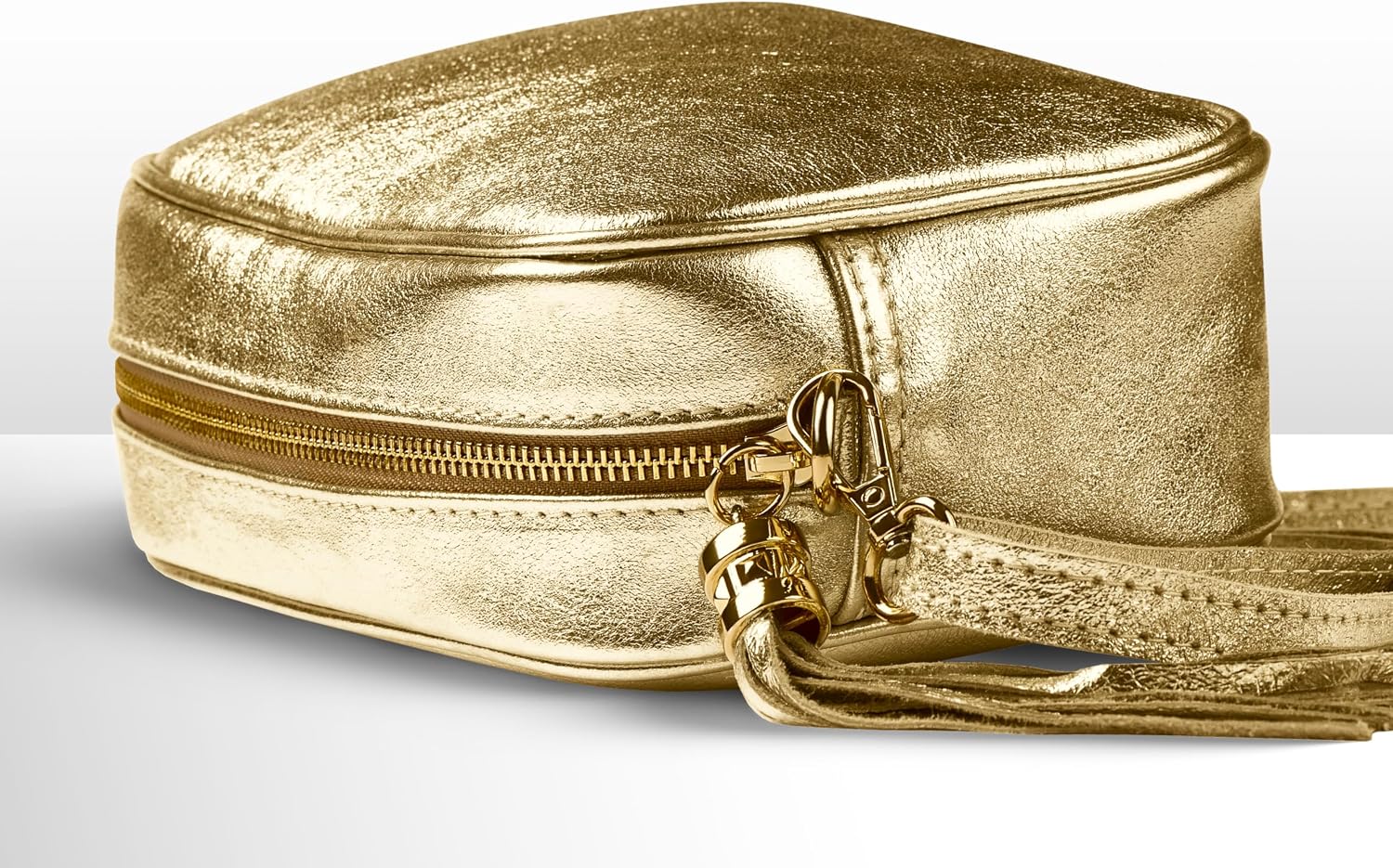Italian Genuine Metallic Suede Crossbody Bag for Women with Zipper | Small Leather Camera Purse Shoulder Handbag Pocketbook