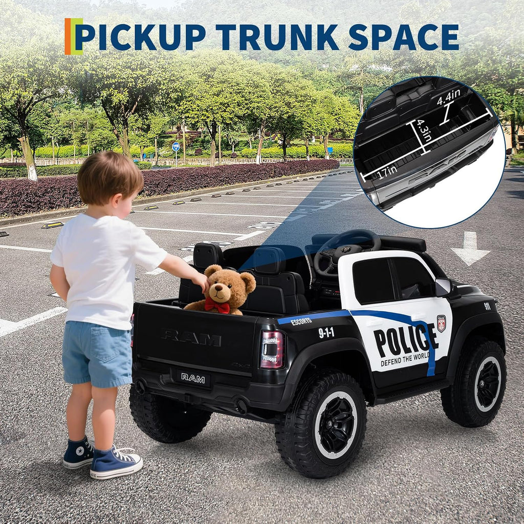 Garvee Ride On Car, Licensed RAM 12V Kids Ride On Police Car with Remote Control, Electric Pickup Truck for Toddlers, 3 Speeds, Spring Suspension, LED Lights & Parent Safety Lock