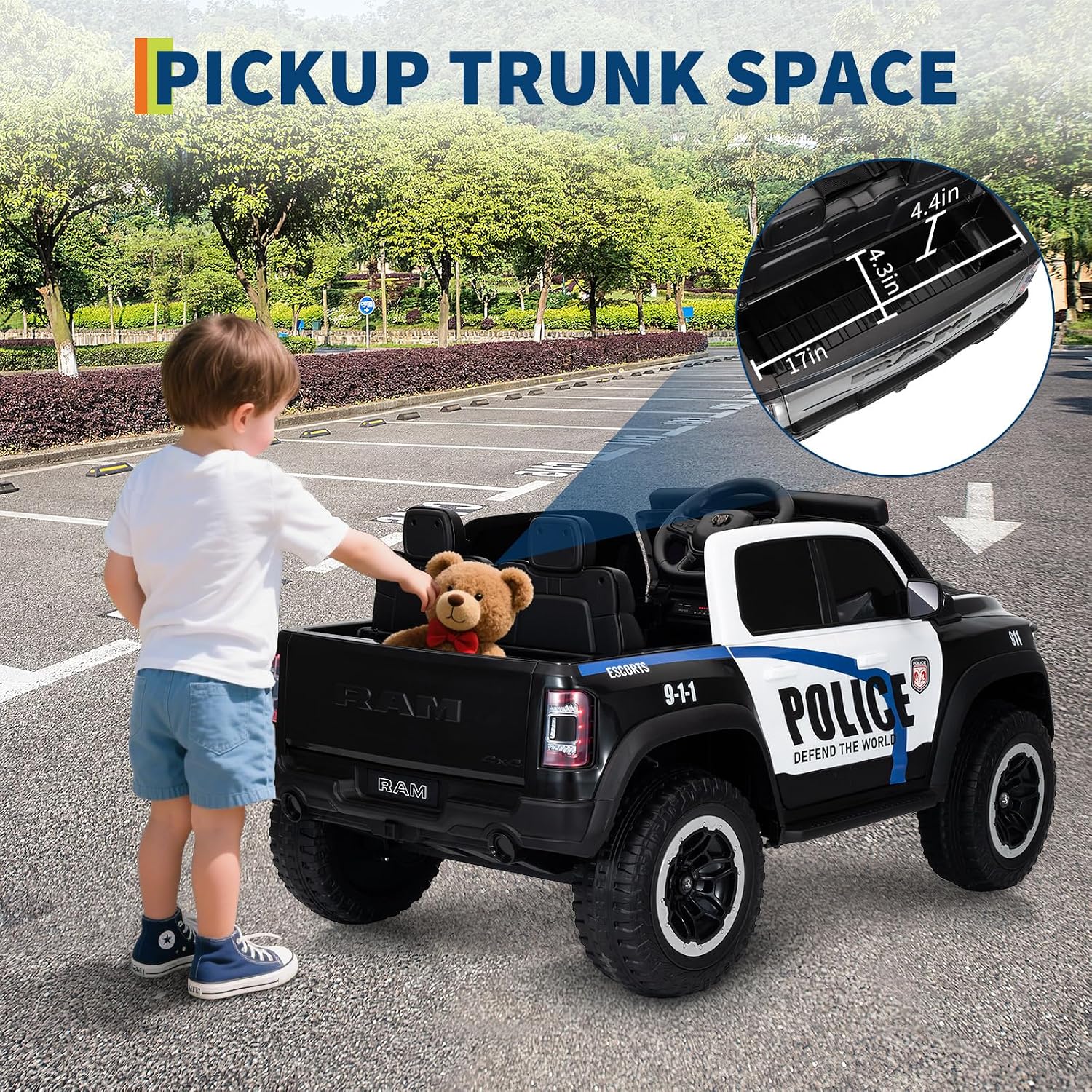 Garvee Ride On Car, Licensed RAM 12V Kids Ride On Police Car with Remote Control, Electric Pickup Truck for Toddlers, 3 Speeds, Spring Suspension, LED Lights & Parent Safety Lock