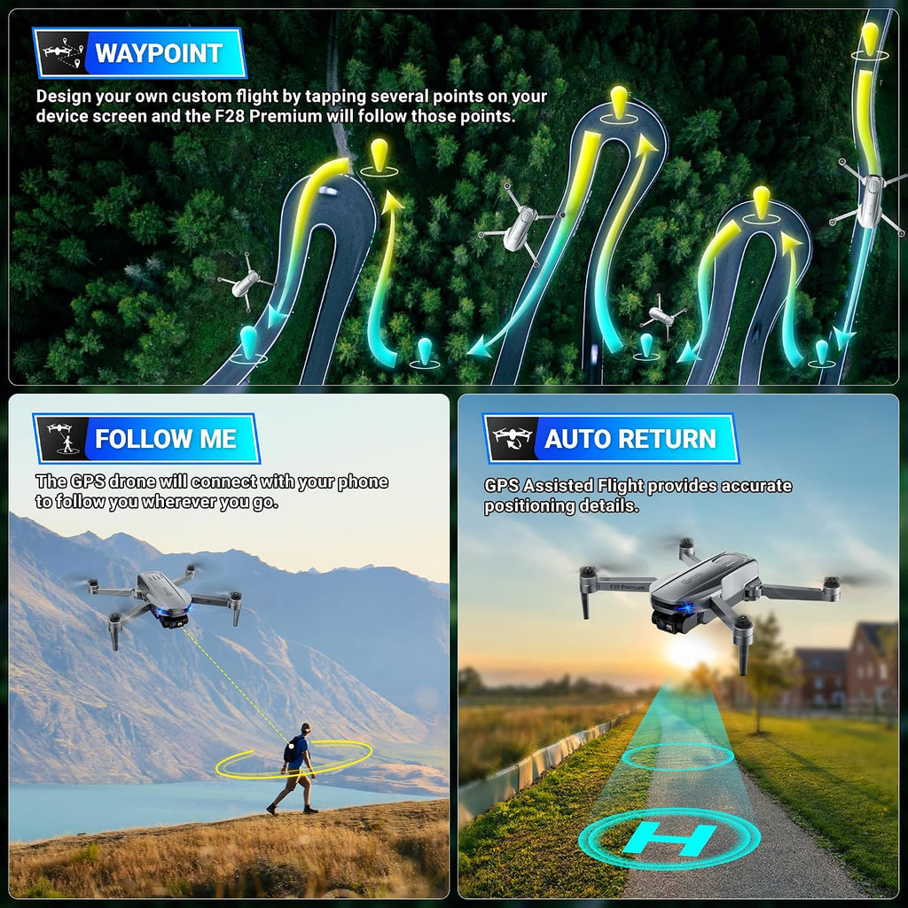 Contixo F28 Premium Two-Axis Gimbal Drone for Adults, 4K Zoom Camera, Brushless Motor, 23 Min Flight, Accurate GPS, Auto Return, Follow Me, 110° Wide-Angle FPV, Portable Foldable Drone for Beginners