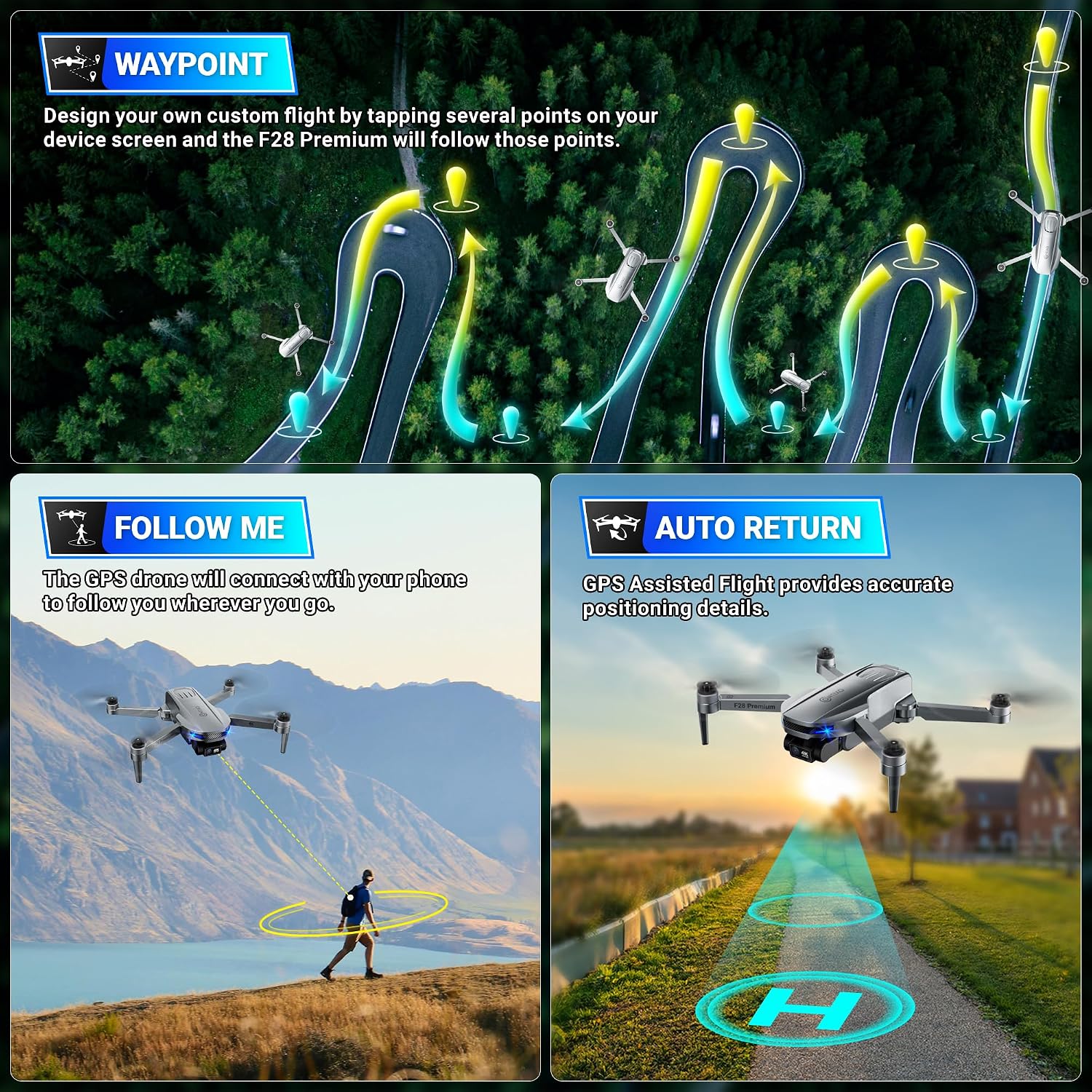 Contixo F28 Premium Two-Axis Gimbal Drone for Adults, 4K Zoom Camera, Brushless Motor, 23 Min Flight, Accurate GPS, Auto Return, Follow Me, 110° Wide-Angle FPV, Portable Foldable Drone for Beginners