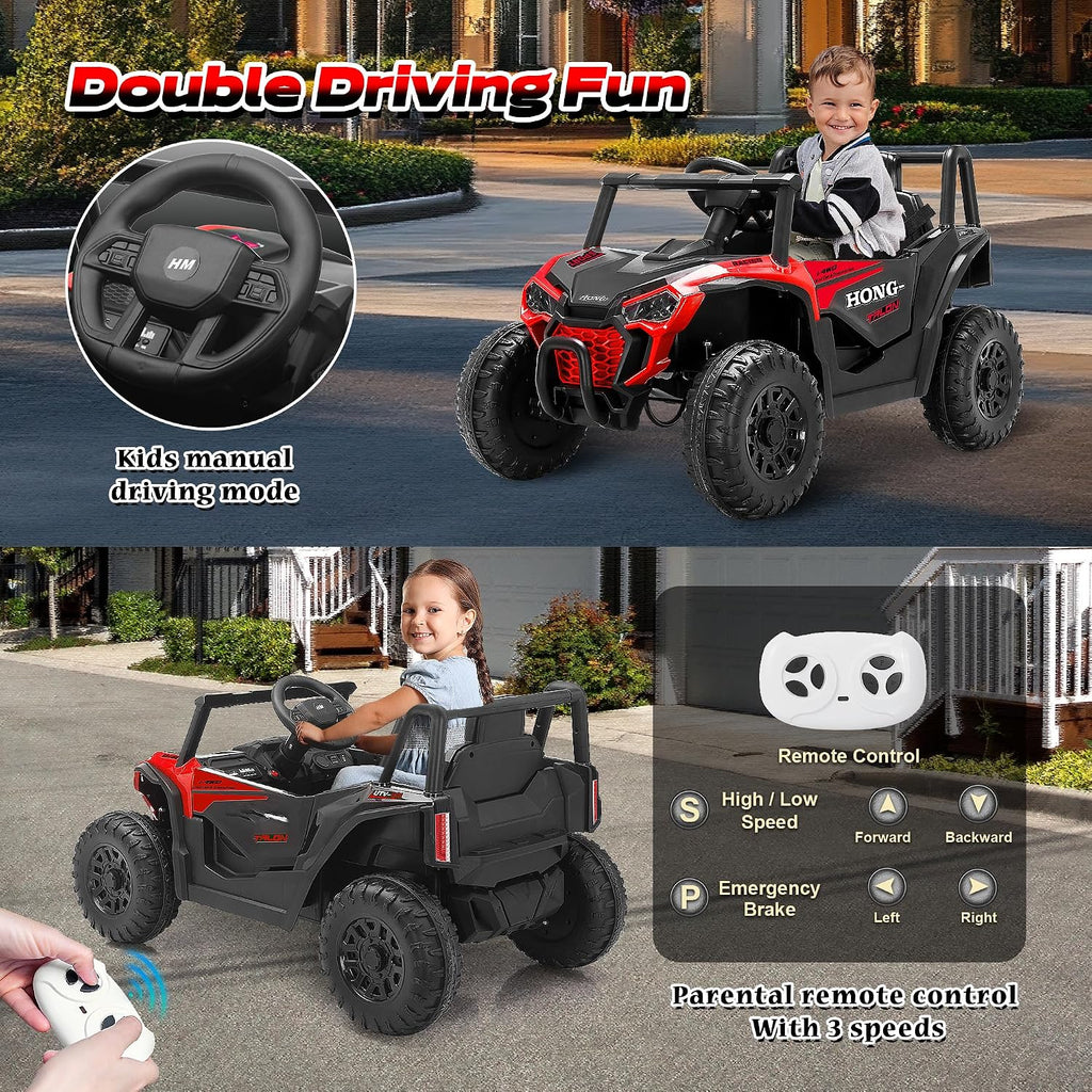 12V Kids Electric Car, Ride on Car Truck with Remote Control, LED Lights, 3 Speed Adjustable, Music, Safety Belt, Soft Start, Horn, Ride on Toys for Toddlers Boys Girls 3-6, Red