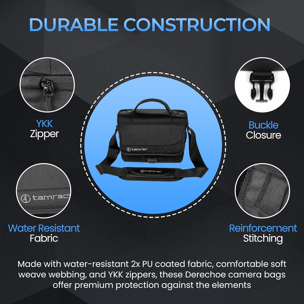 Tamrac Derechoe 3 Camera Bag for Photographers, Camera Case for Photography Accessories, Shoulder Bag for Compact DSLR and Mirrorless Cameras, Crossbody Camera Bag with Tablet Sleeve - Black