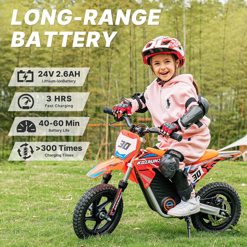 OLALA Electric Dirt Bike for Kids 3-5, 12' Electric Motorcycle with 200W Motor, 2-Speed Safety Mode, Beginner Dirt Bike with Disc Brake, Outdoor Ride On Toy Gift, Orange