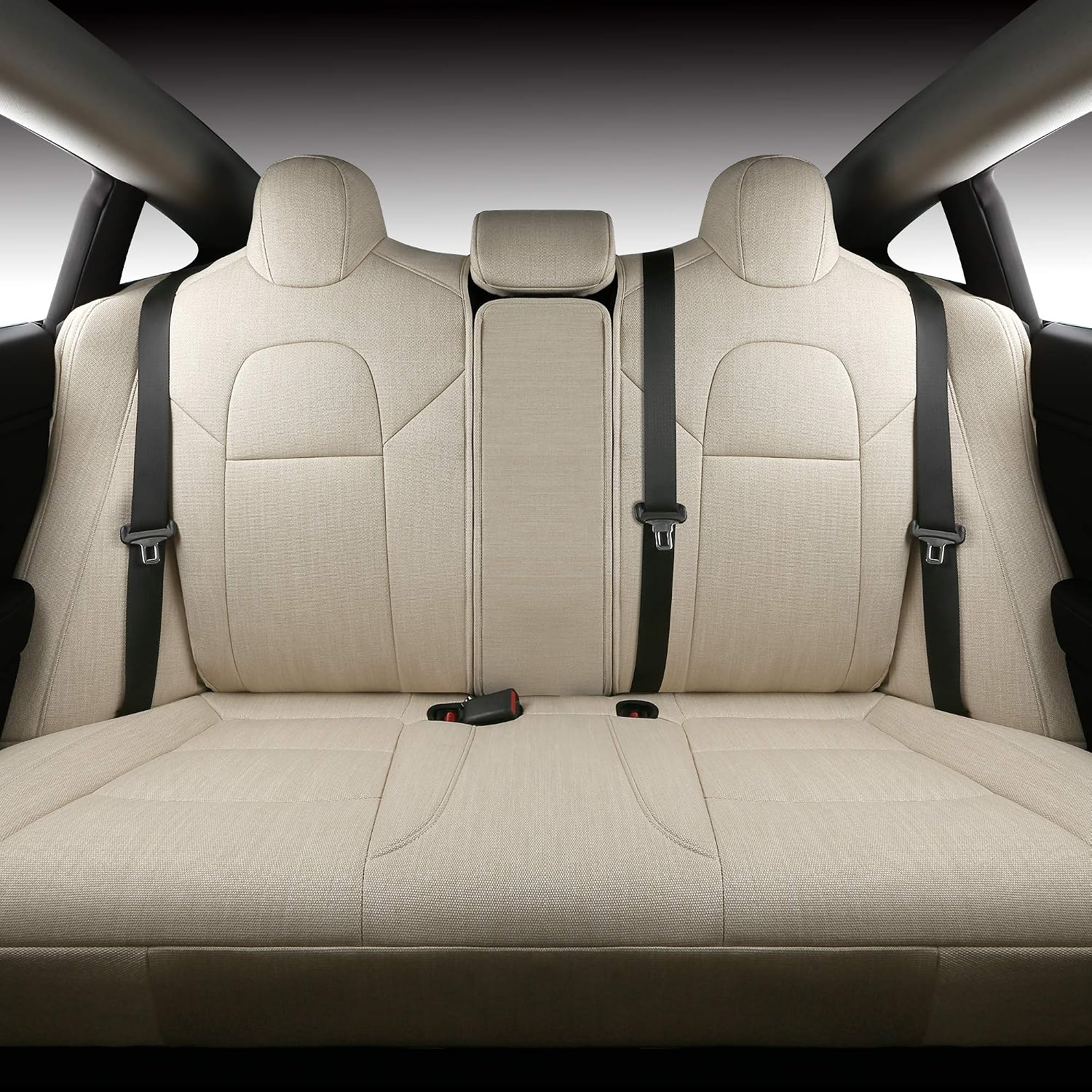 Car Seat Cover for Tesla Model 3 Synthetic Linen Cloth Breathable Sweat-Proof Seat Cushion Custom Fit for 2017 2018 2019 2020 2021 2022 (Fabric Beige 3)