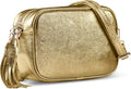 Italian Genuine Metallic Suede Crossbody Bag for Women with Zipper | Small Leather Camera Purse Shoulder Handbag Pocketbook