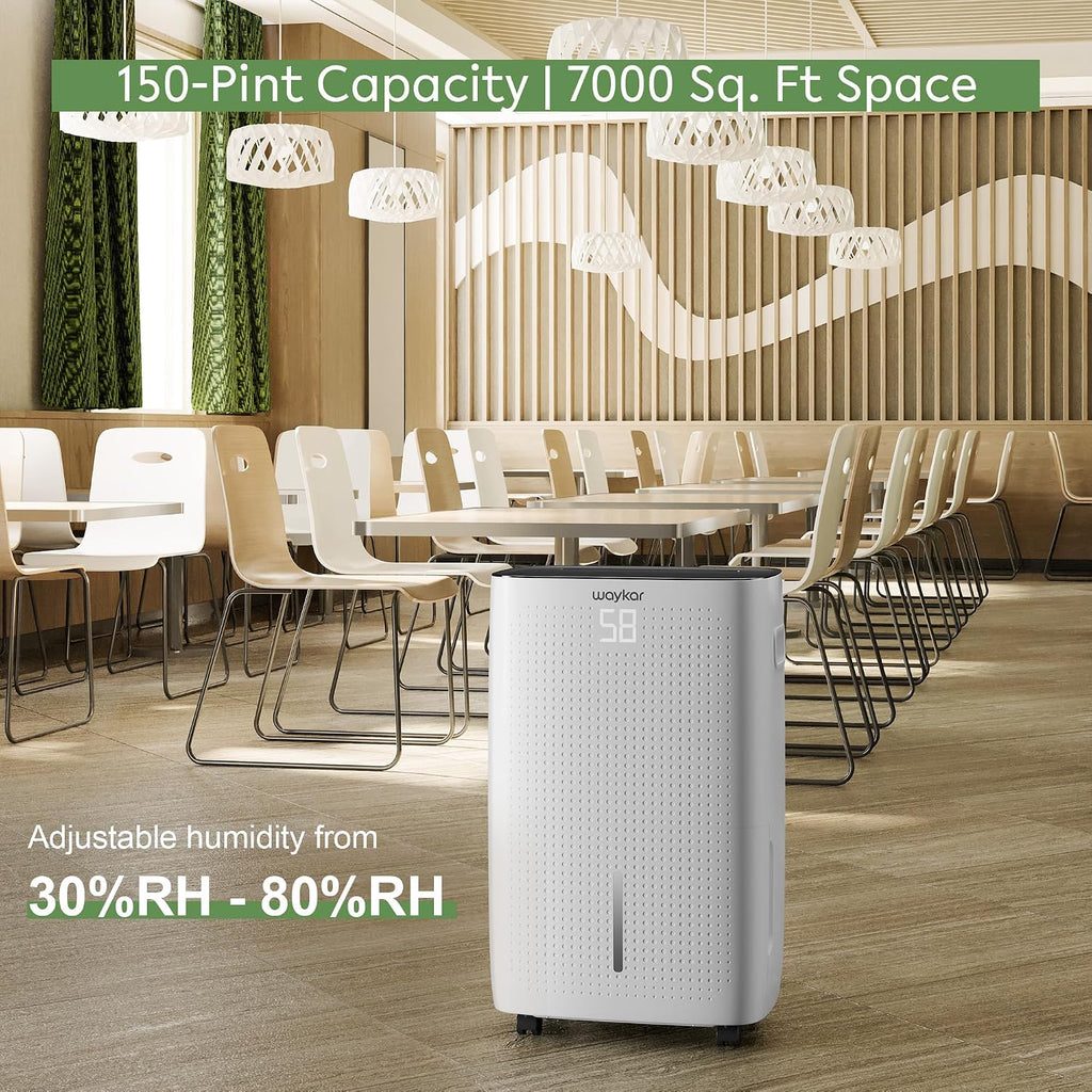 Waykar 150 Pints Energy Star Dehumidifier for Spaces up to 7,000 Sq. Ft at Home, in Basements and Large Rooms with Drain Hose and 2.11 Gallons Water Tank