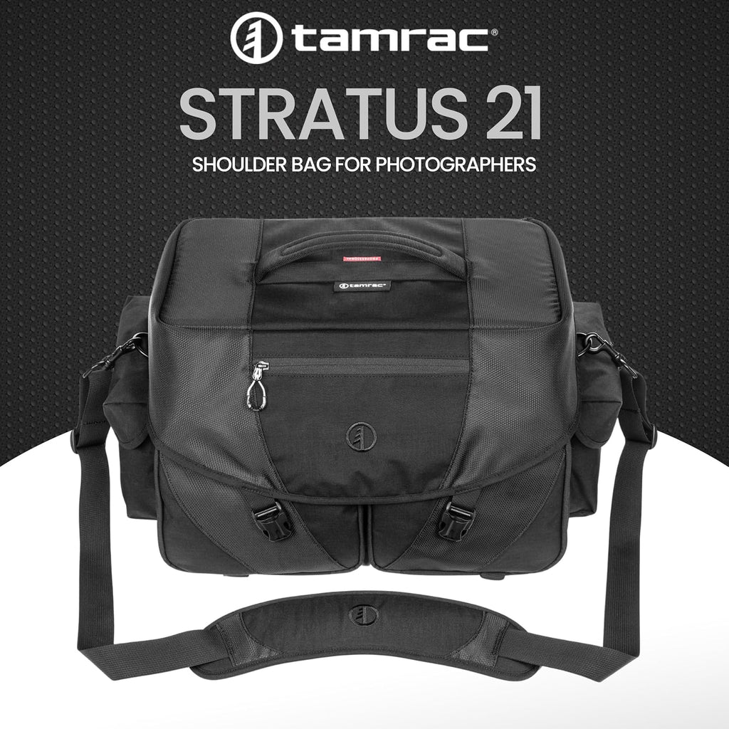 Tamrac Stratus 21 Camera Bag for Photographers, Camera Case for Photography Accessories, Shoulder Bag for DSLR and Mirrorless Cameras, Crossbody Camera Bag with Tripod Holder Strap - Black