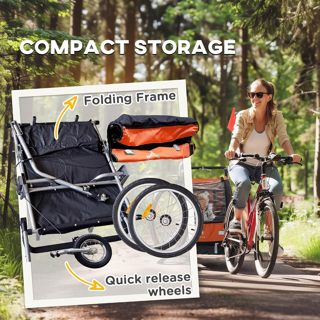 Aosom Elite 360 Swivel Bike Trailer for Kids Double Child Two-Wheel Bicycle Cargo Trailer with 2 Security Harnesses
