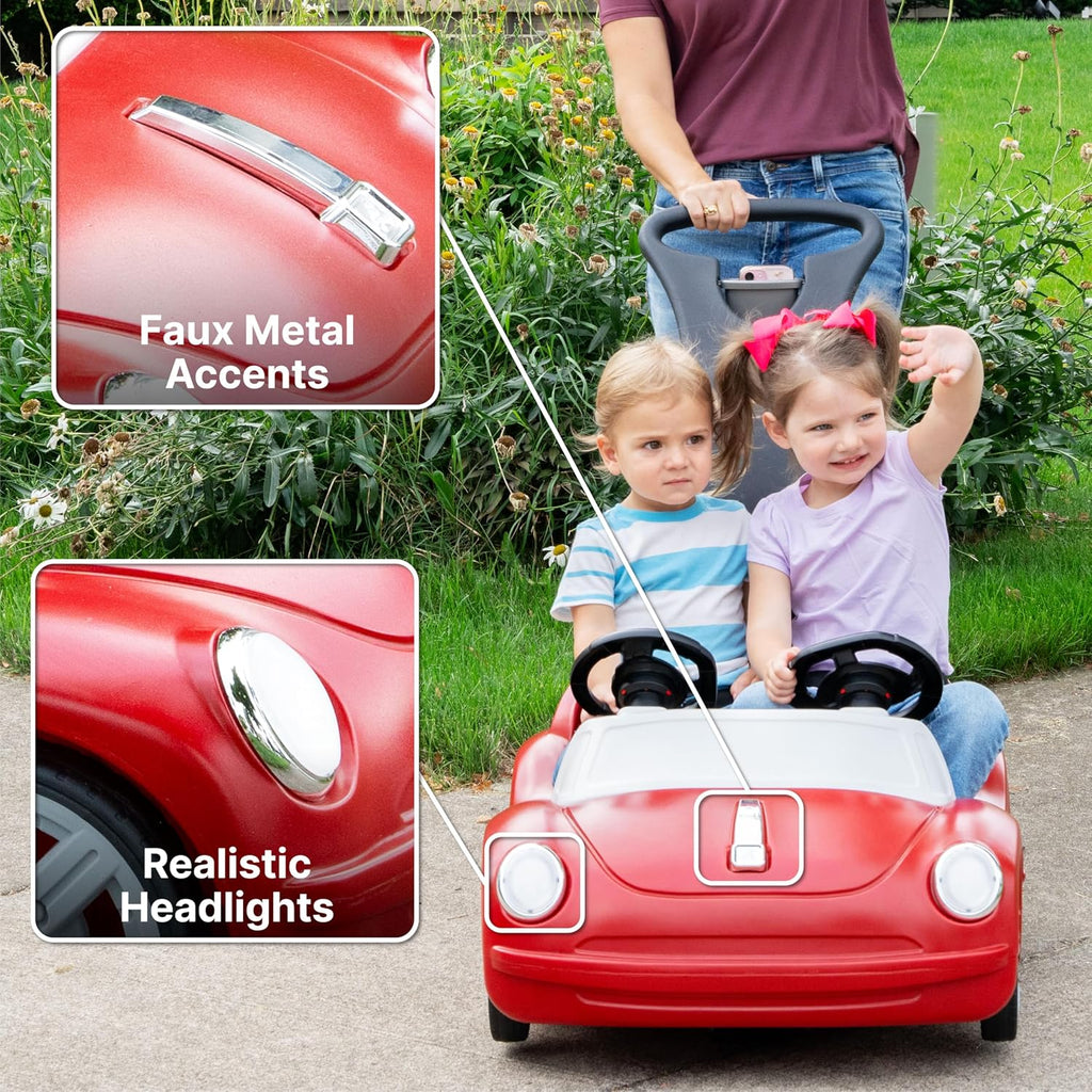 Step2 Side-by-Side Push Around Roadster, Kids Push Car, 2 Seat Ride On Car, Seat Belts & Horn, for Toddlers 1.5-4 Years Old, Red