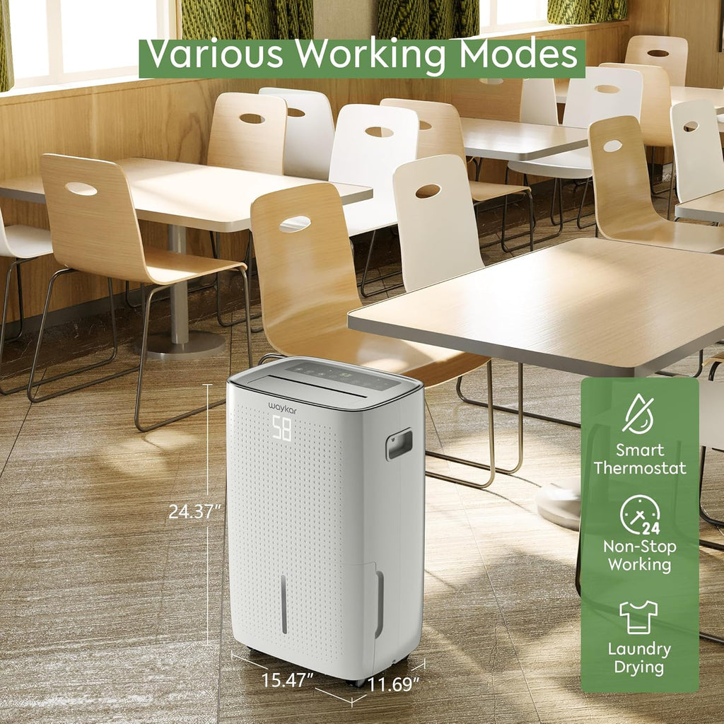 Waykar 150 Pints 7,500 Sq. Ft High Efficiency Dehumidifier with Drain Hose for Commercial and Industrial Large Rooms, Home, Basements, Storages, Warehouses and Bedrooms
