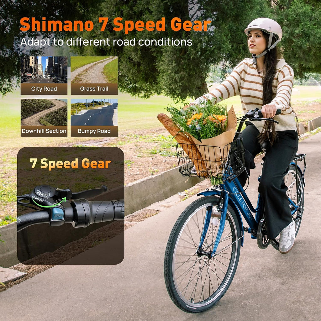 26' Electric Bike,1000W Peak City Cruiser Ebikes,20MPH 70Miles Step Thru Electric Bicycle with 48V Removable Battery,Detachable Foldable Basket,Rear Rack(TUV & UL2849)