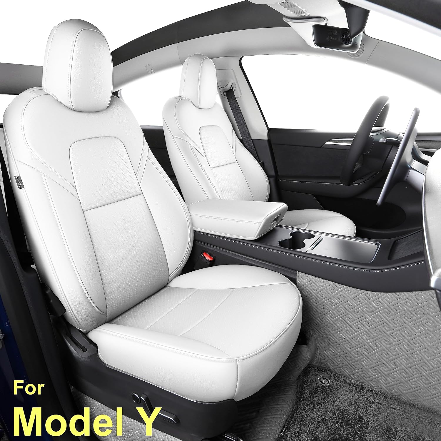 Custom Fit for Tesla Model Y 7 Seater Version The First and Second Row Synthetic Lichi Leather Car Seat Cover Cushion for 2020 2021 2022 2023 2024 Customized(7 Seat Version Your Color)