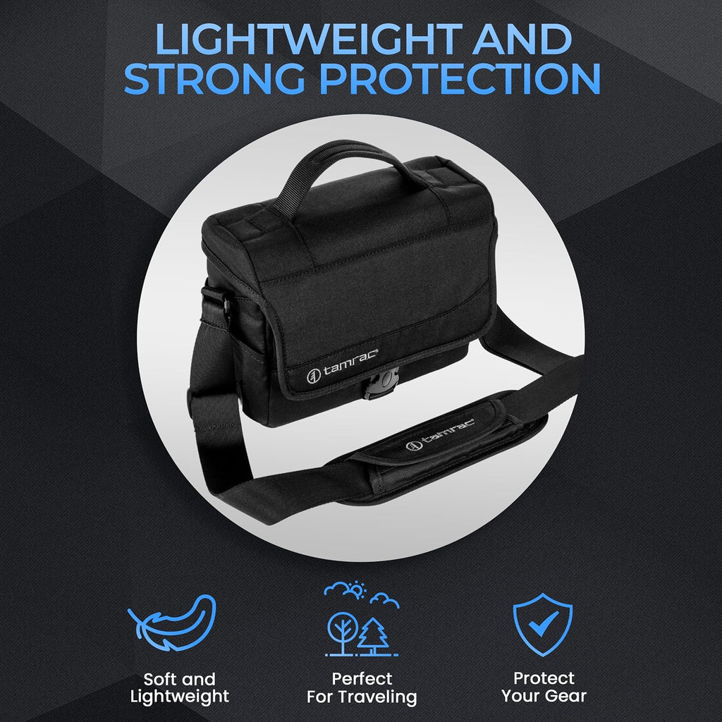 Tamrac Derechoe 3 Camera Bag for Photographers, Camera Case for Photography Accessories, Shoulder Bag for Compact DSLR and Mirrorless Cameras, Crossbody Camera Bag with Tablet Sleeve - Black
