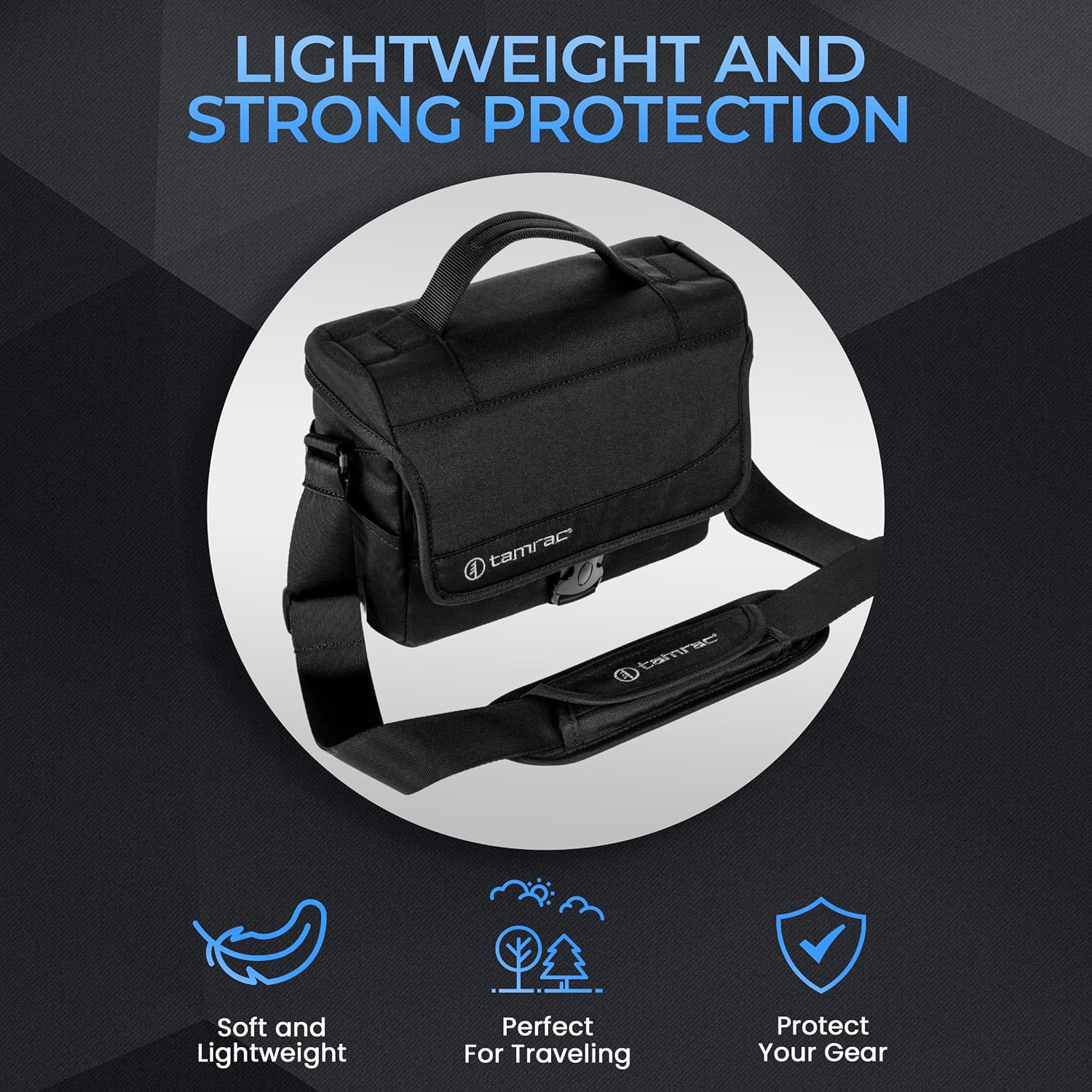 Tamrac Derechoe 3 Camera Bag for Photographers, Camera Case for Photography Accessories, Shoulder Bag for Compact DSLR and Mirrorless Cameras, Crossbody Camera Bag with Tablet Sleeve - Black