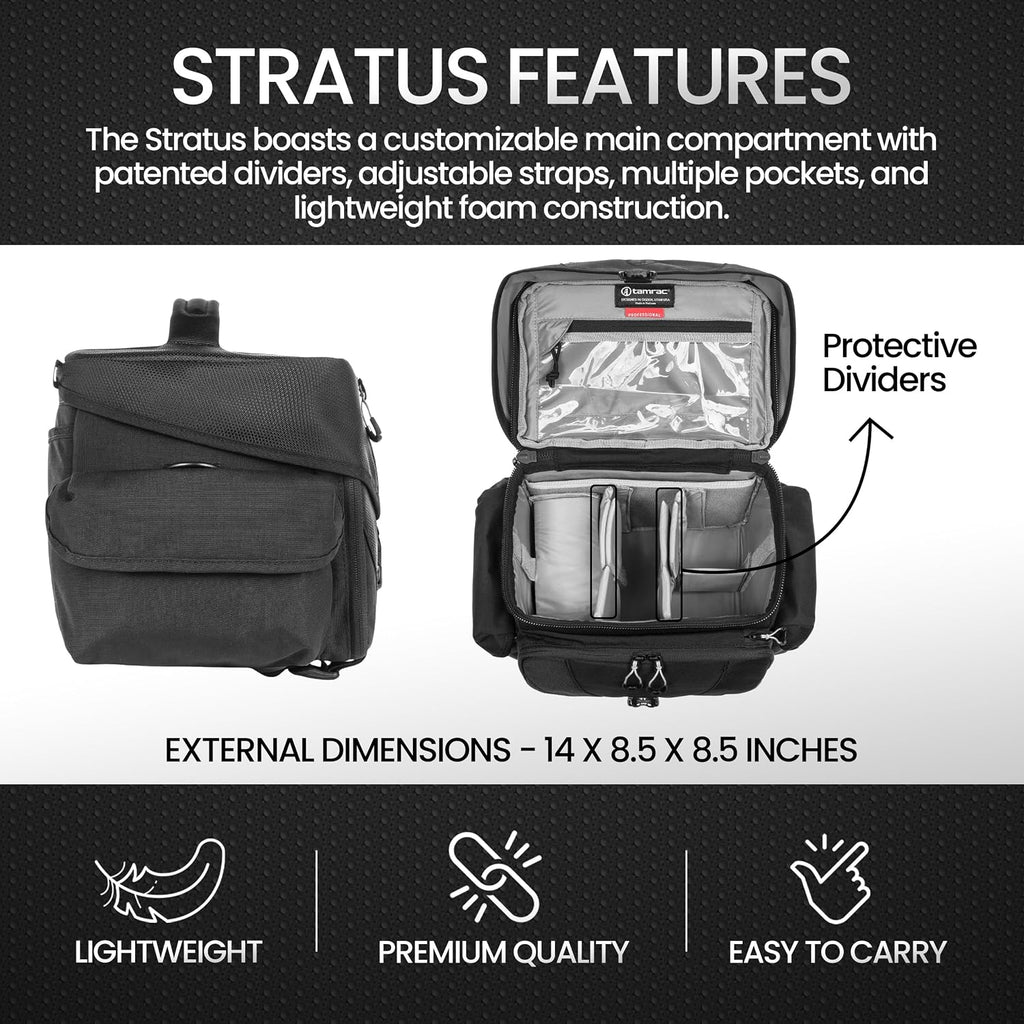 Tamrac Stratus 6 Camera Bag for Photographers, Camera Case for Photography Accessories, Shoulder Bag for DSLR and Mirrorless Cameras, Crossbody Camera Bag with Tripod Holder Strap - Black