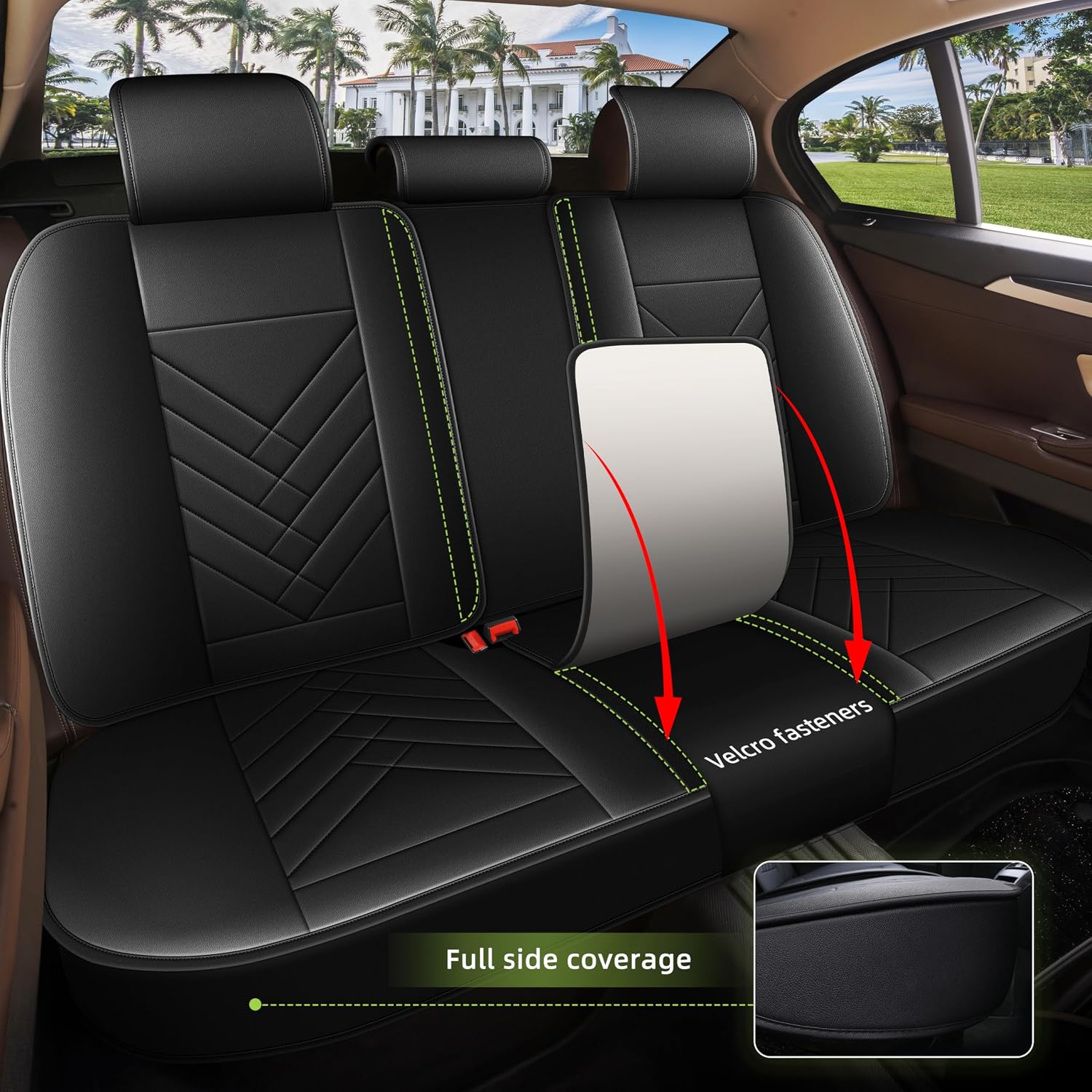 AOMSAZTO Car Seat Covers Full Set Fit for Nissan Rogue 2010-2025 2026 Waterproof Faux Leather Car Seat Cushions Automotive 5 Seat Covers Set（Black）