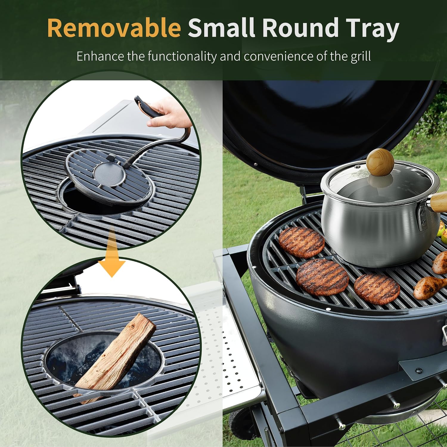 Brand-Man Charcoal Grill & Smoker Steel Kamado - 22' Cast Iron Grates, Grilling Basket, Large Prep Table Cart, Ideal for Outdoor Cooking