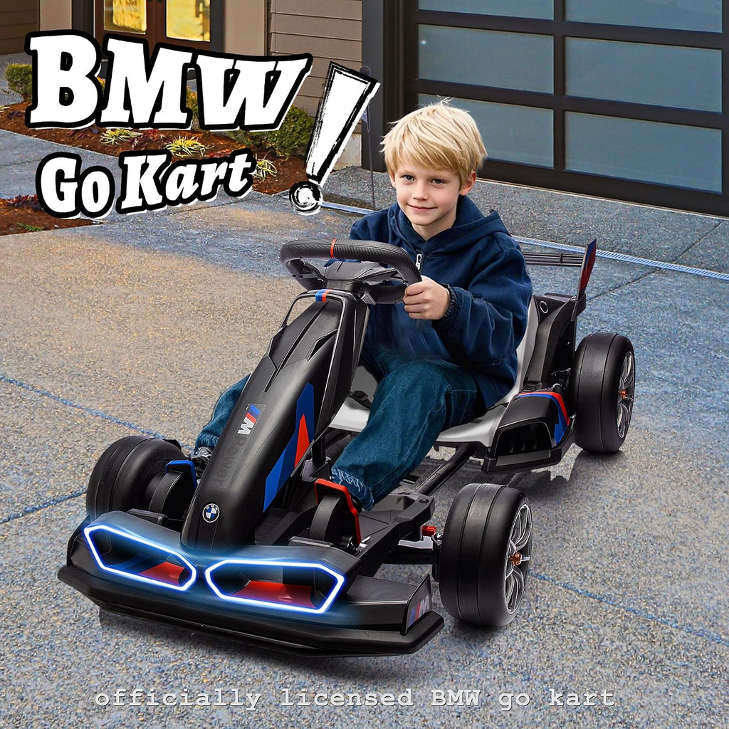 FORESEE 36V Licensed BMW Kids Electric Go Kart, Battery Powered Drift Kart w/Adjustable Seat, Ride On Toy for Big Kids Ages 6+, 8.6MPH Racing Go Cart w/600W Motor, LED Lights & Safety Belt, Black
