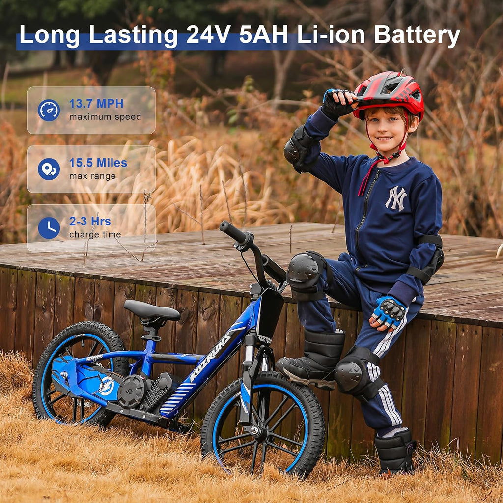 TUIBOKA Electric Dirt Bike for Kids, Professional Version, Electric Motorcycle with 500W Powerful Brushless Motor, 14 MPH, 16 Inch Off Road Tires, Adjustable Seat for Ages 5-12 Blue