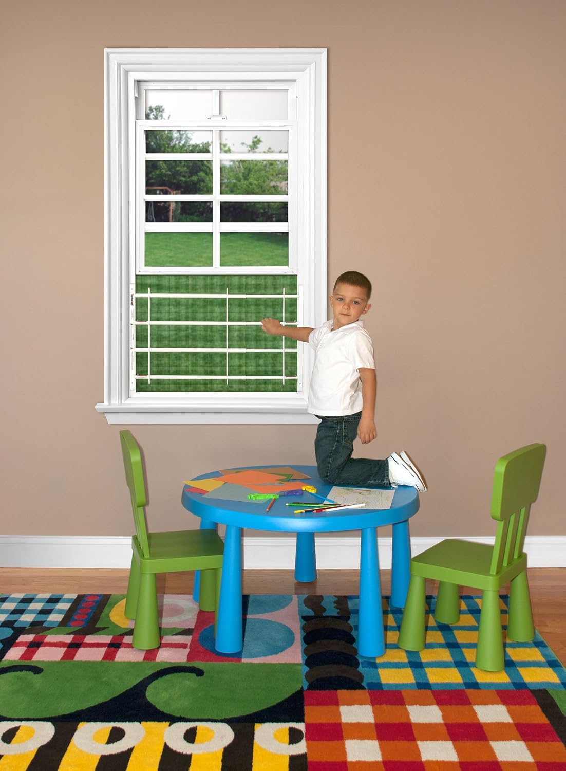 Guardian Angel® Adjustable Window Guards with Quick-Release Egress 35'-58' x 13', White Window Safety Guard for Children (Model 3558-3)