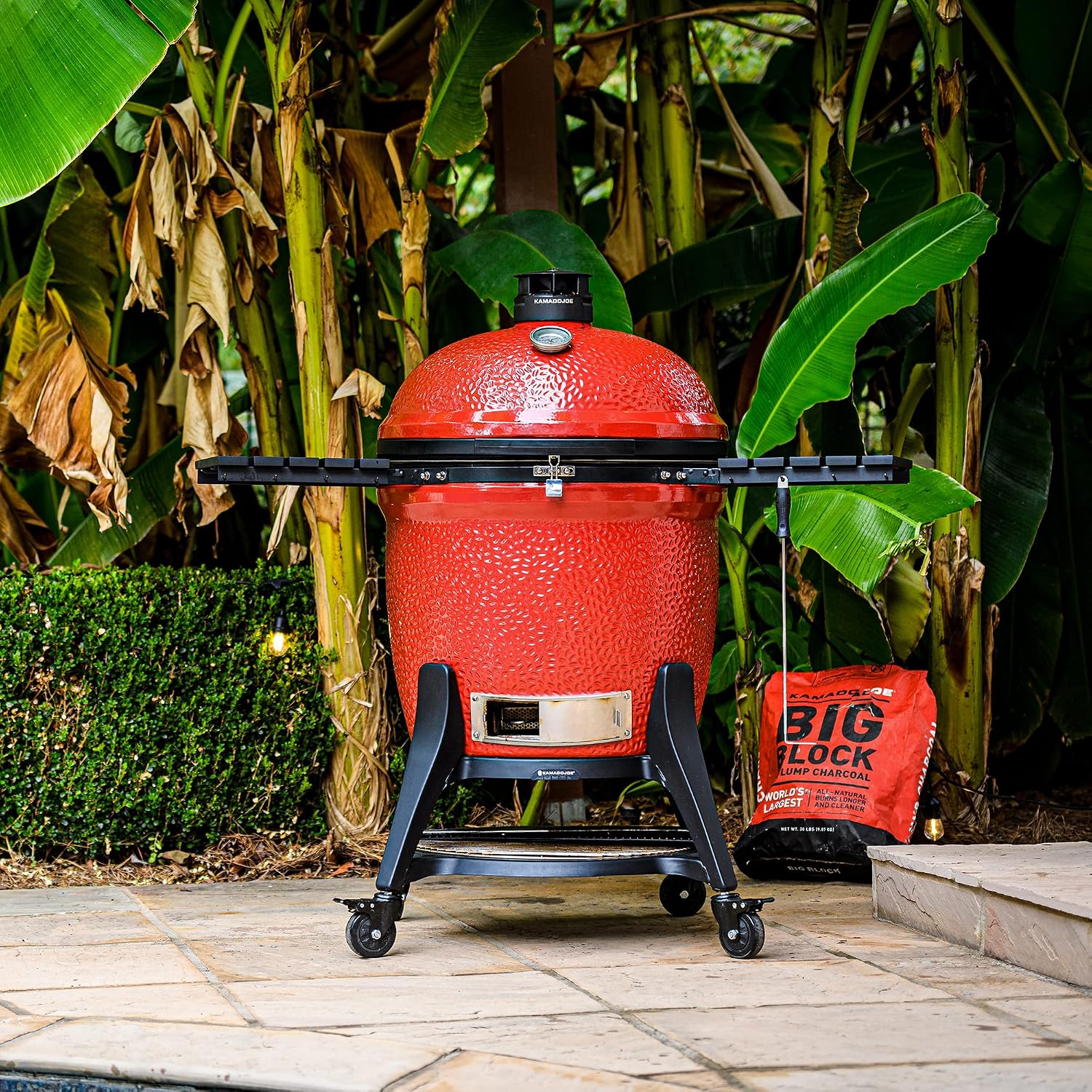 Kamado Joe Big Joe Series III 24-inch Ceramic Charcoal Grill and Smoker with Premium Cart, SloRoller Insert and 450 Cooking Square Inches in Red, Model KJ15041021