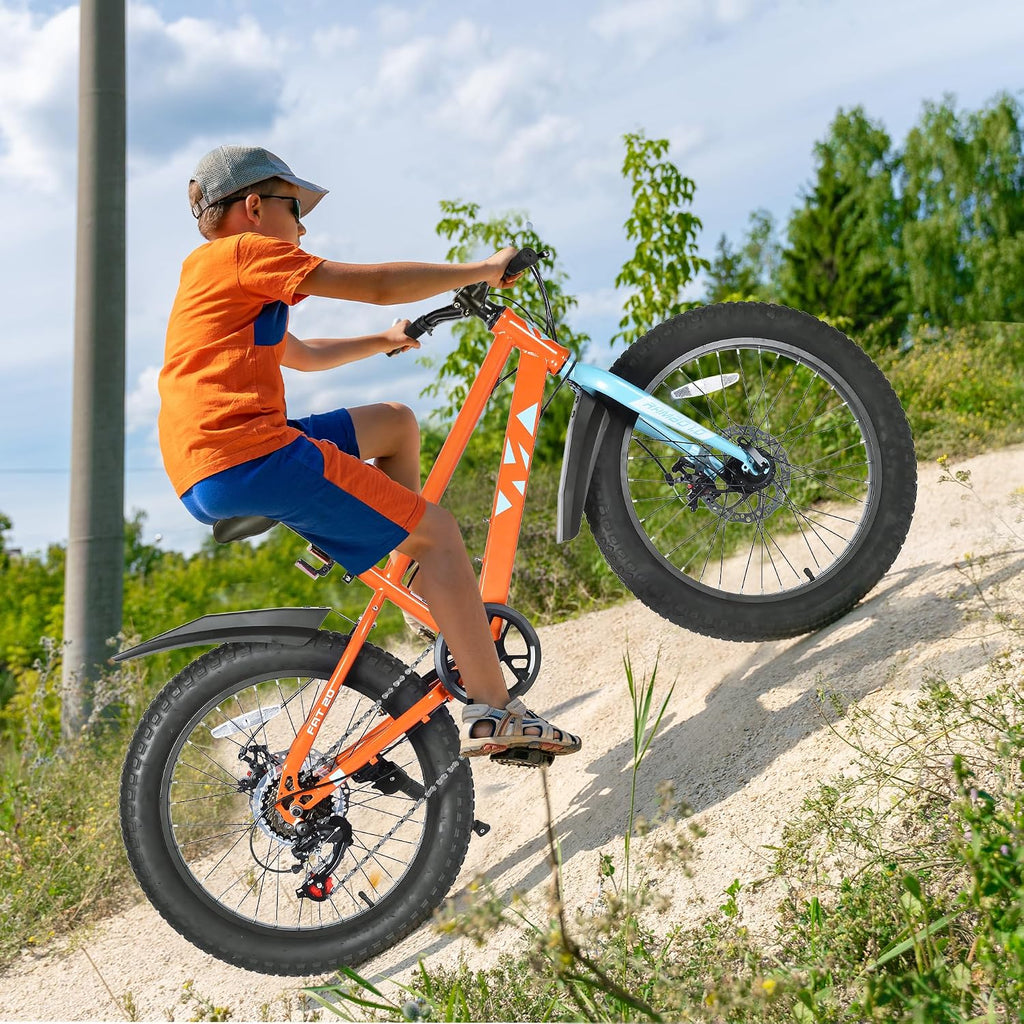 WEEROCK Kid Bike 20/24 Inch Kids MTB Child Mountain Bicycle with 7 Speeds, Steel Frame,20/24 * 3.0 Inch Fat Tires for 5+ Years Old Boys, Girls, Children,Students, Junior, Multip Color