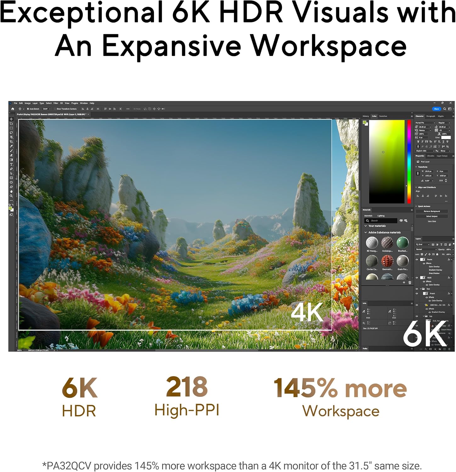 ASUS ProArt Display 32' 6K Professional Monitor (PA32QCV) - IPS, 6K (6016 x 3384), 98% DCI-P3, LuxPixel™, ΔE < 2, Calman Verified, Thunderbolt 4, DisplayHDR600, DisplayWidget, 3 yr Warranty