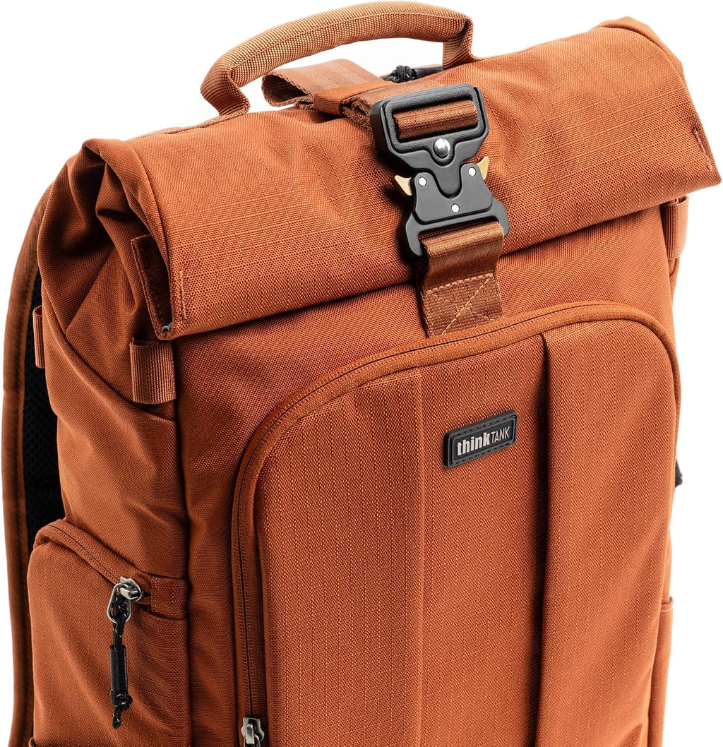 Think Tank FocusPoint 30L RollTop Camera Backpack - Urban Rust: Expandable Travel & Camera Backpack with Laptop Sleeve, Quick Side and Back Access, Rain Cover – Versatile Photography & Travel Bag