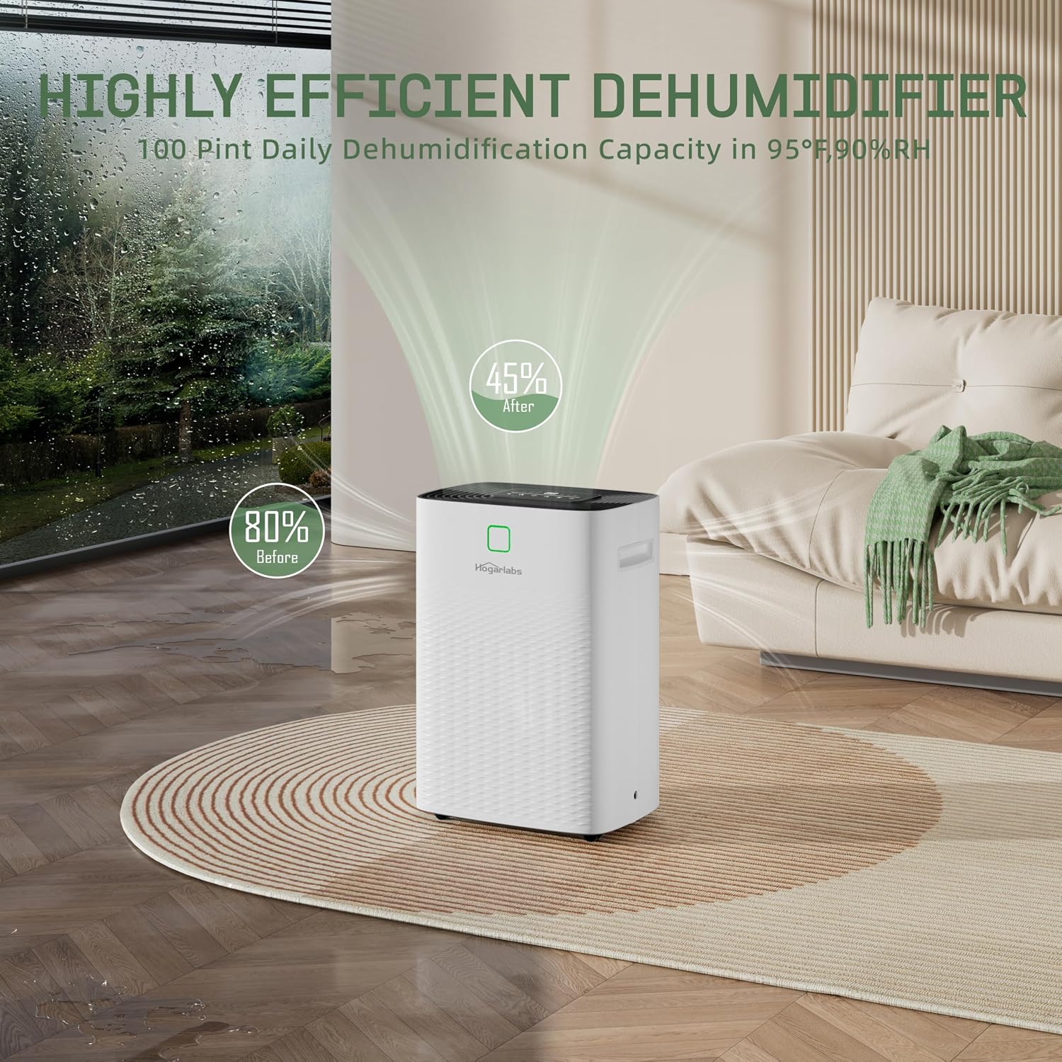 100 Pints Dehumidifier for Basement Home, Smart Silent Dehumidifier with Drain Hose, 1.32 Gal Water Tank, Intelligent Humidity Control, 24H Timer, for Large Room Bathroom Bedroom