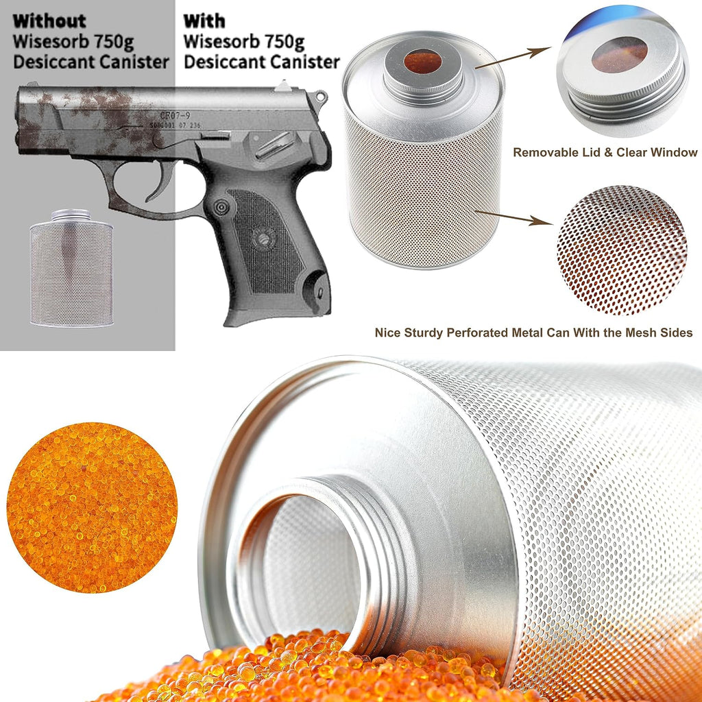 Wisesorb 750 Grams 16 Pack Gun Safe Dehumidifier, Reusable Canister Desiccant Dehumidifier, Rechargeable 1.65 Lbs Indicating Silica Gel Orange To Green