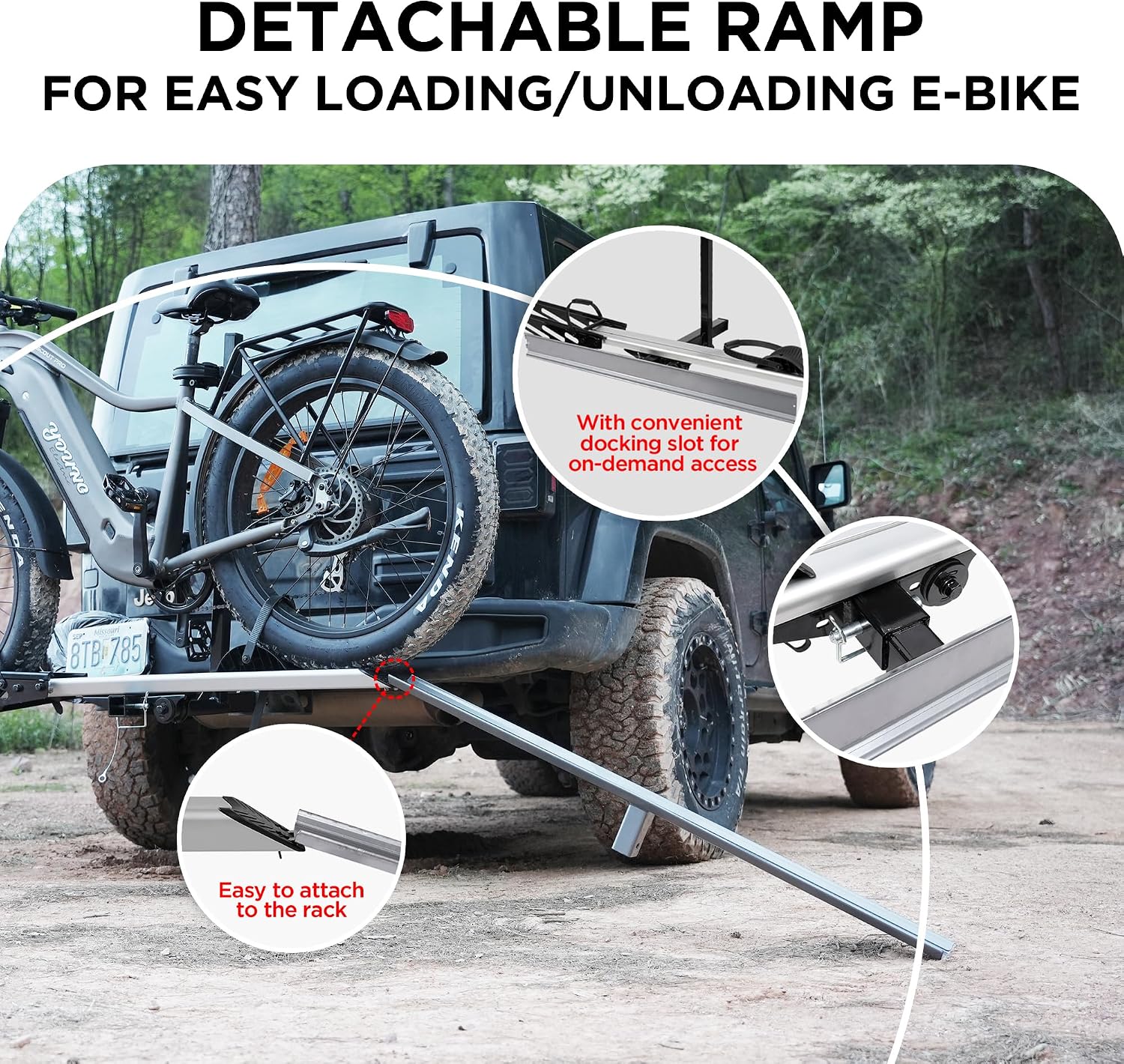 Young Hitch Single 1 Bike Rack with Ramp,100 lbs Capacity E-Bike Carrier Rack for Cars Trucks SUVs Minivans RV, Trailer, Mount Platform Style, Fits Up to 5'' Fat Tire Bicycle for 2 inch Receiver