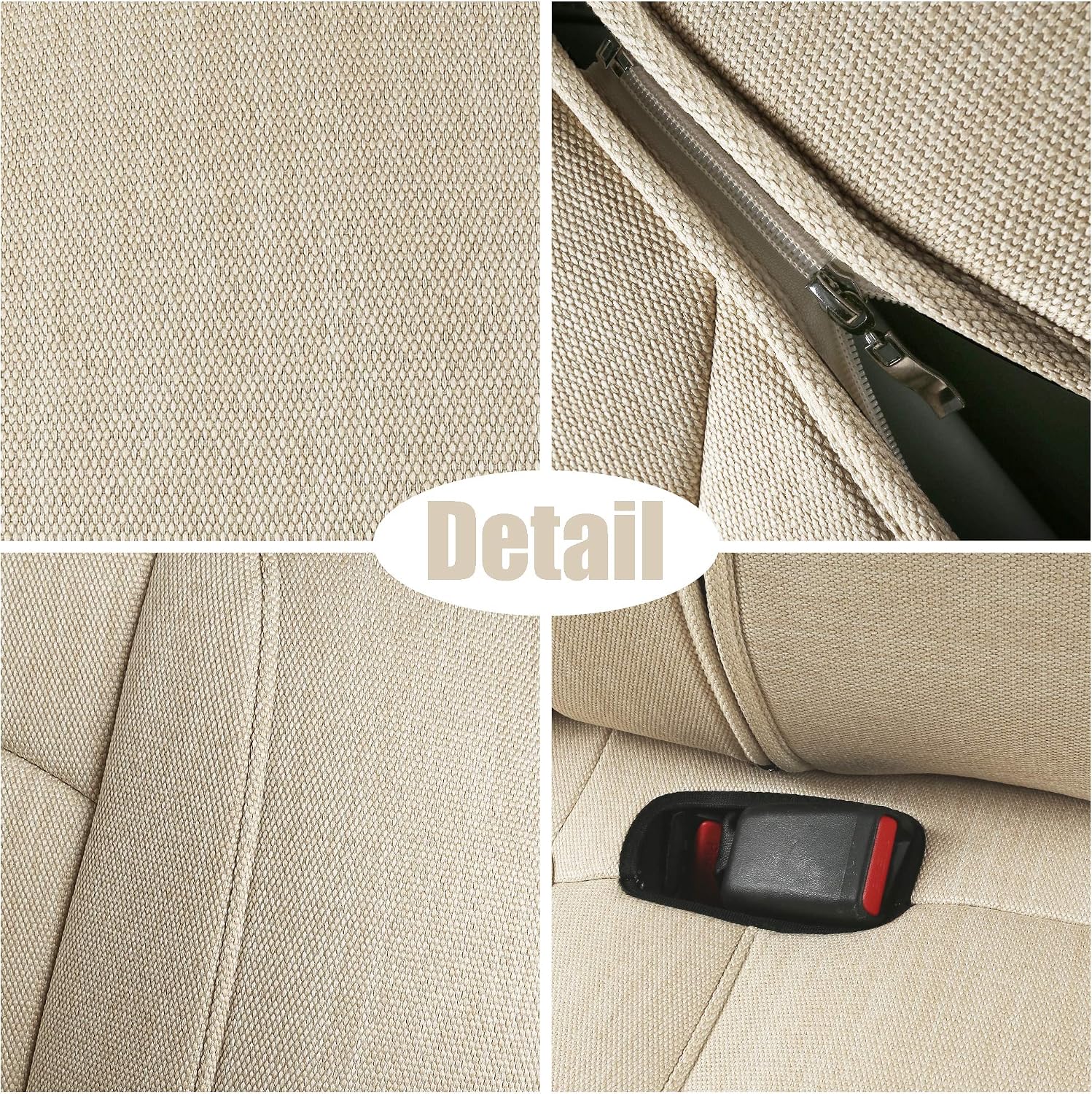 Car Seat Cover for Tesla Model 3 Synthetic Linen Cloth Breathable Sweat-Proof Seat Cushion Custom Fit for 2017 2018 2019 2020 2021 2022 (Fabric Beige 3)