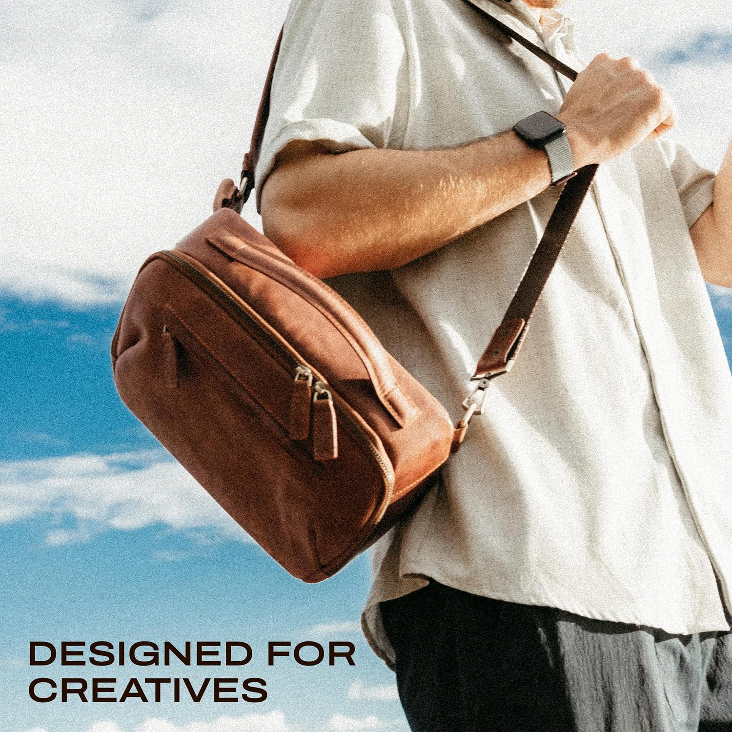 C Coiro Camera Sling Bag Full Grain Leather Photography Accessories with Padded Shoulder Strap, Camera Case for DSLR/SLR, Travel Photography Camera Bag, Brown Color