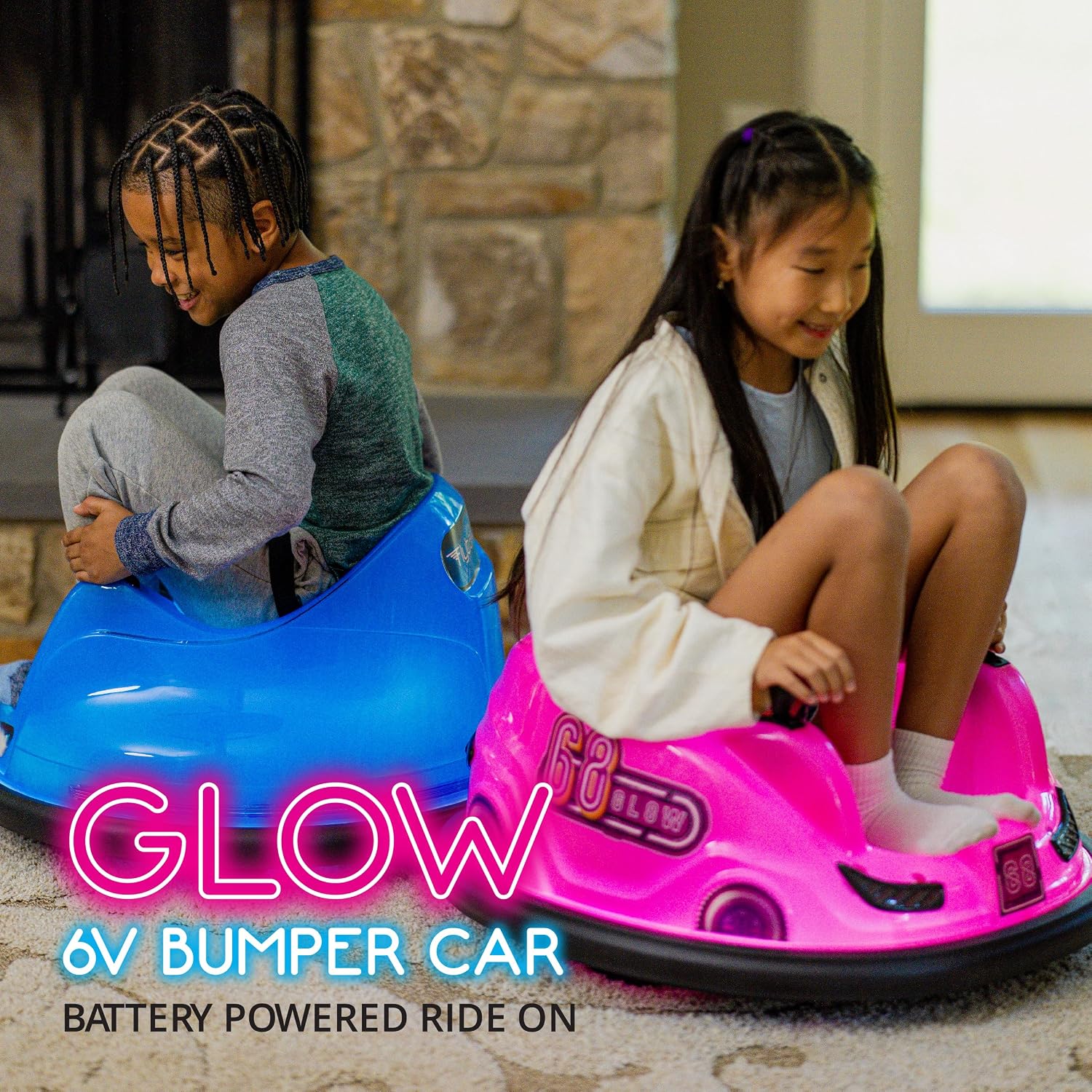 Flybar 6V Pink Glow Bumper Car for Kids – LED Ride-On Toy with 360° Spin, Rechargeable Battery, and Soft Rubber Bumpers – Safe Indoor Fun for Toddlers Ages 1.5+, Up to 66 lbs